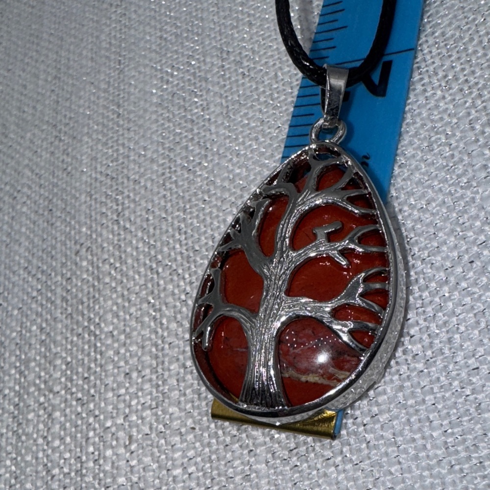 Red Jasper gemstone necklace 2” silver tone tree of life Pendant on 9” cord NEW - Picture 5 of 6